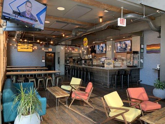 Our large, downstairs bar and community tables.