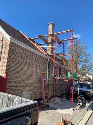 Chimney repair in progress