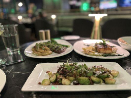 Skirt Steak, Brussel Sprouts, Salmon