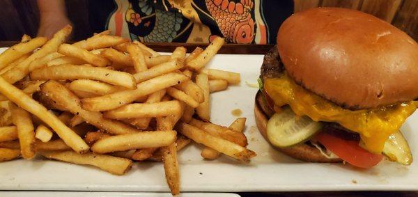 Green chili cheeseburger, which comes with fries