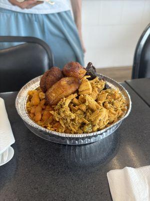 Rice beans plantains pepper chicken