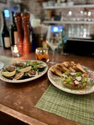 Baked clams, tuna tartare