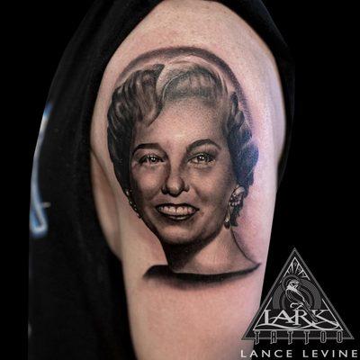 Tattoo by Lark Tattoo artist Lance Levine.
 See more of Lance's work: http://www.larktattoo.com/lancelevine