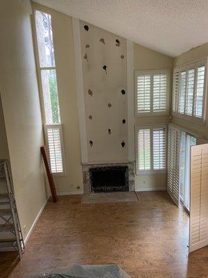 Mirror and fireplace demo. They really kept the worksite clean and protected the floors.