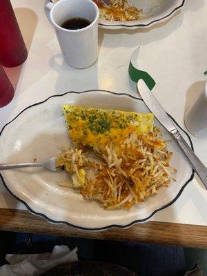 Western omelette and hash browns