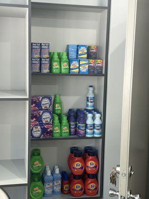 Laundry supplies. If u forget something, just buy ur laundry products here. See the friendly attendant.