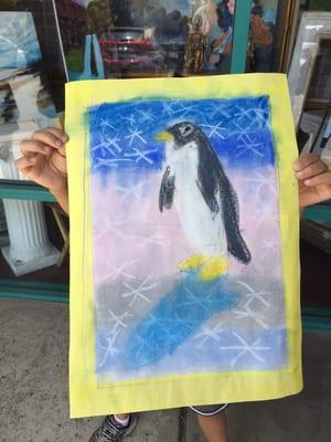 "Penguin" by my 5 year old in pastel