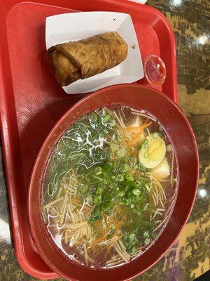 Shoyu ramen and pork egg roll