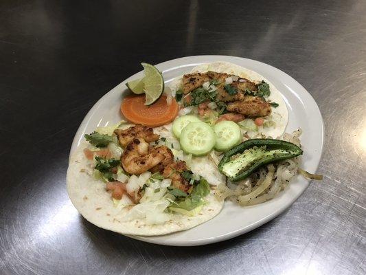 Fish and shrimp tacos.