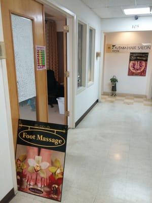 The door on the left is for body massage and the one on the right is for foot massage.