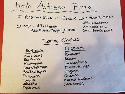 Our pizza menu