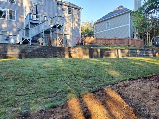 Retaining wall and new sod