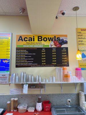 Açaí bowl menu