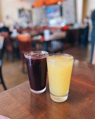 Chicha morada (Peruvian purple corn, pineapple, cinnamon, lemon juice) / $4 + Maracuya (passion fruit) / $4