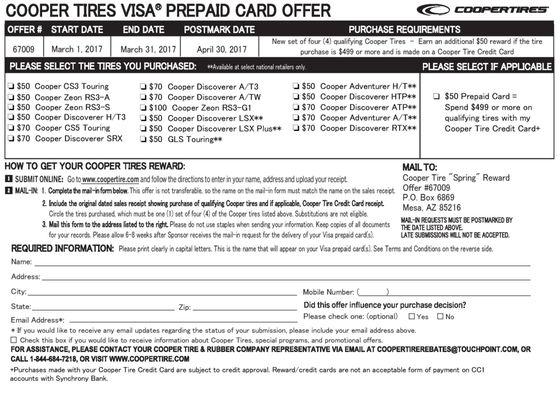 Cooper Tire rebate offer currently running until the end of April.  We also offer free lifetime rotation with the purchase of 4 tires.