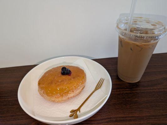 Creme brulee donut and a Vietnamese iced coffee