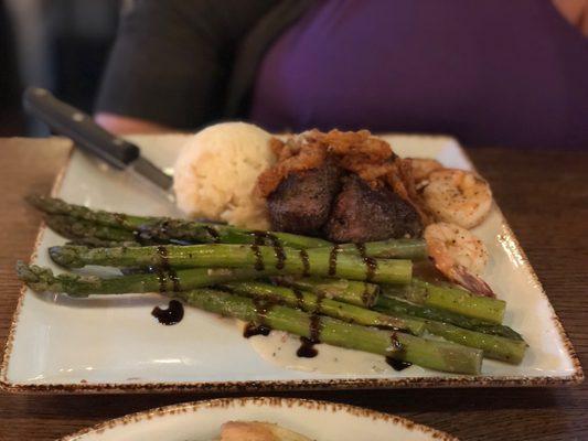 Petite Tender Steak with the addition of shrimp