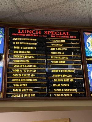 Lunch special menu