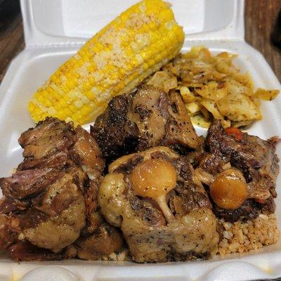 Oxtail, corn and cabbage