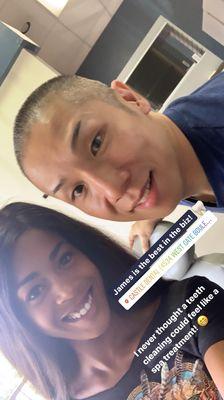 Had to get a selfie with James and my pearly whites! They look so bright and we didn't do any special whitening treatment. Thank you James!