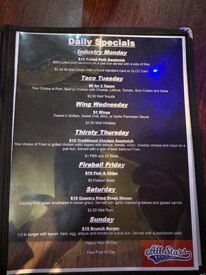 Daily specials