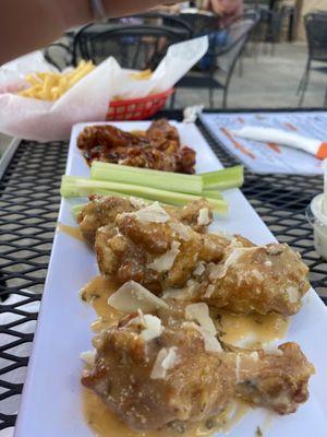 Garlic parm & teriyaki wings and French fries!