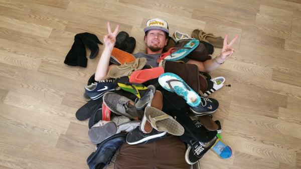 collecting shoes and sandals to be recycled or distributed to the San Diego needy