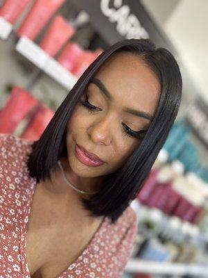 Beautiful sleek lob haircut