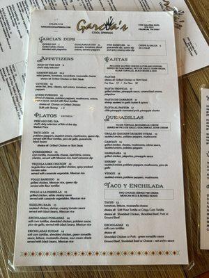 Front of menu