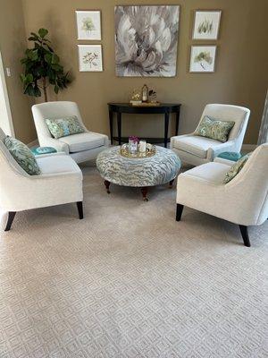 They cleaned the chairs and carpet in my sitting room.