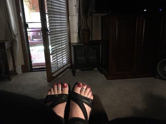 Pedicure done today.  Had to catch the picture to show the color