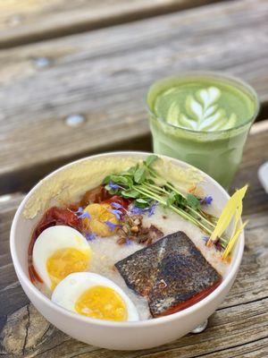 Congee with miso salmon