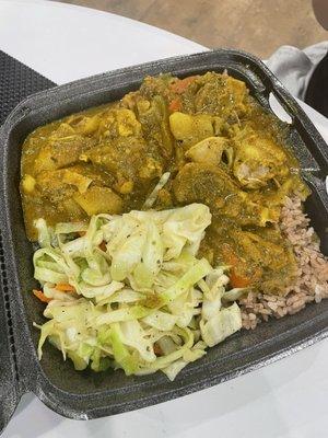 Curry Chicken with Rice and Peas and Cabbage