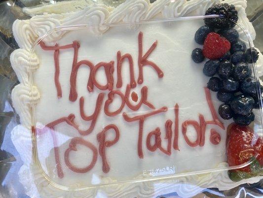 A sign of appreciation to the amazing talented staff at Top Tailor!