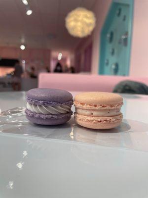 Taro and strawberry macarons