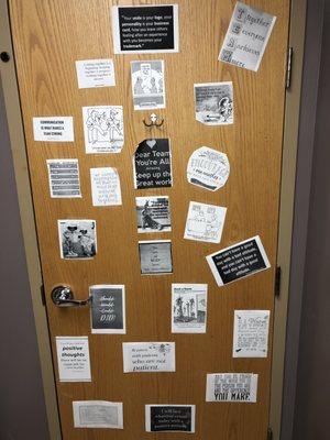 I loooove the encouraging words on the back of the bathroom door- I'm definitely stealing this idea for home!