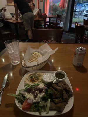 Gyro platter, hummus and salad