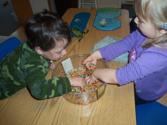 Science feeling pretend frogs eggs