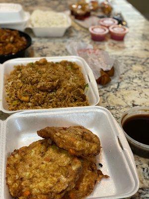 Combo fried rice, combination egg foo young