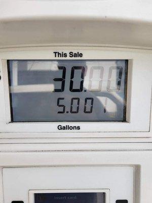 Paid for $ 30.00, 5 gallons