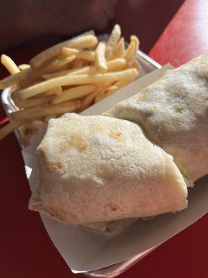 Chicken finger wrap with fries