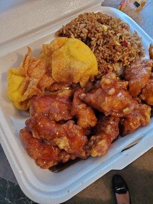 General tsao, crab Rangoon and rice