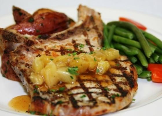 Chipolte Pineapple Glazed Pork Chop with Roasted Potatoes