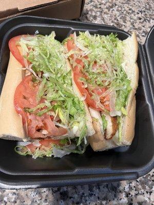 Chicken cutlet sub, no sauce w/lettuce & tomato