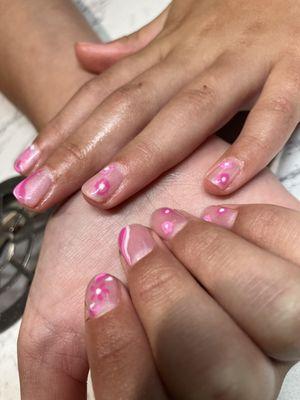 Girls gel manicure with inspo designs