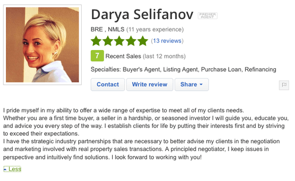 Zillow Profile for Darya Selifanov