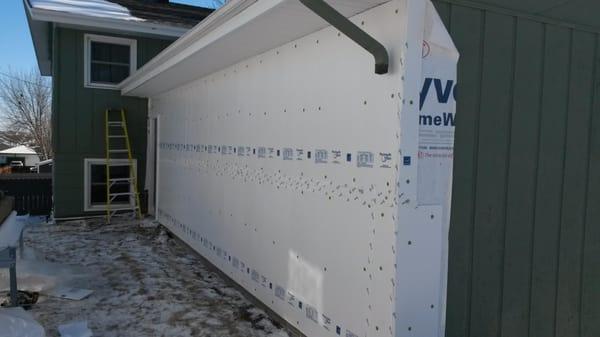 House wrap, Tape seams, Insulate, Tape seams, Ready for siding application.