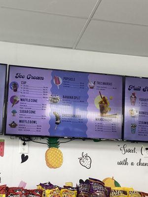 Ice cream menu