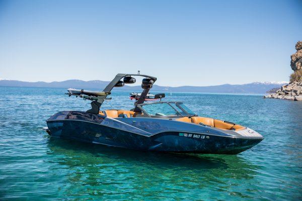 Our 2021 MB B52 Alpha Wave machine! Premium wake boat charters.