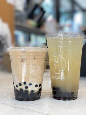 Classic Milk Tea extra boba and Lychee Tea